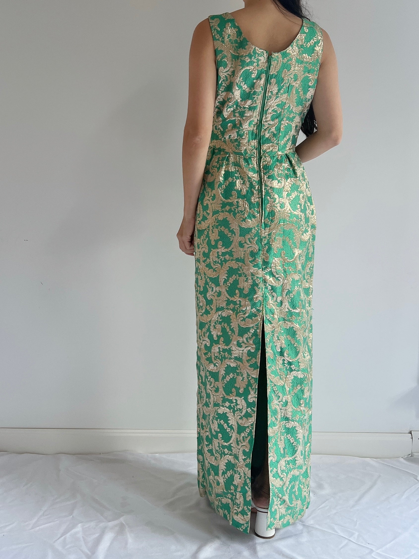 1960s Emerald Brocade Dress - S/M