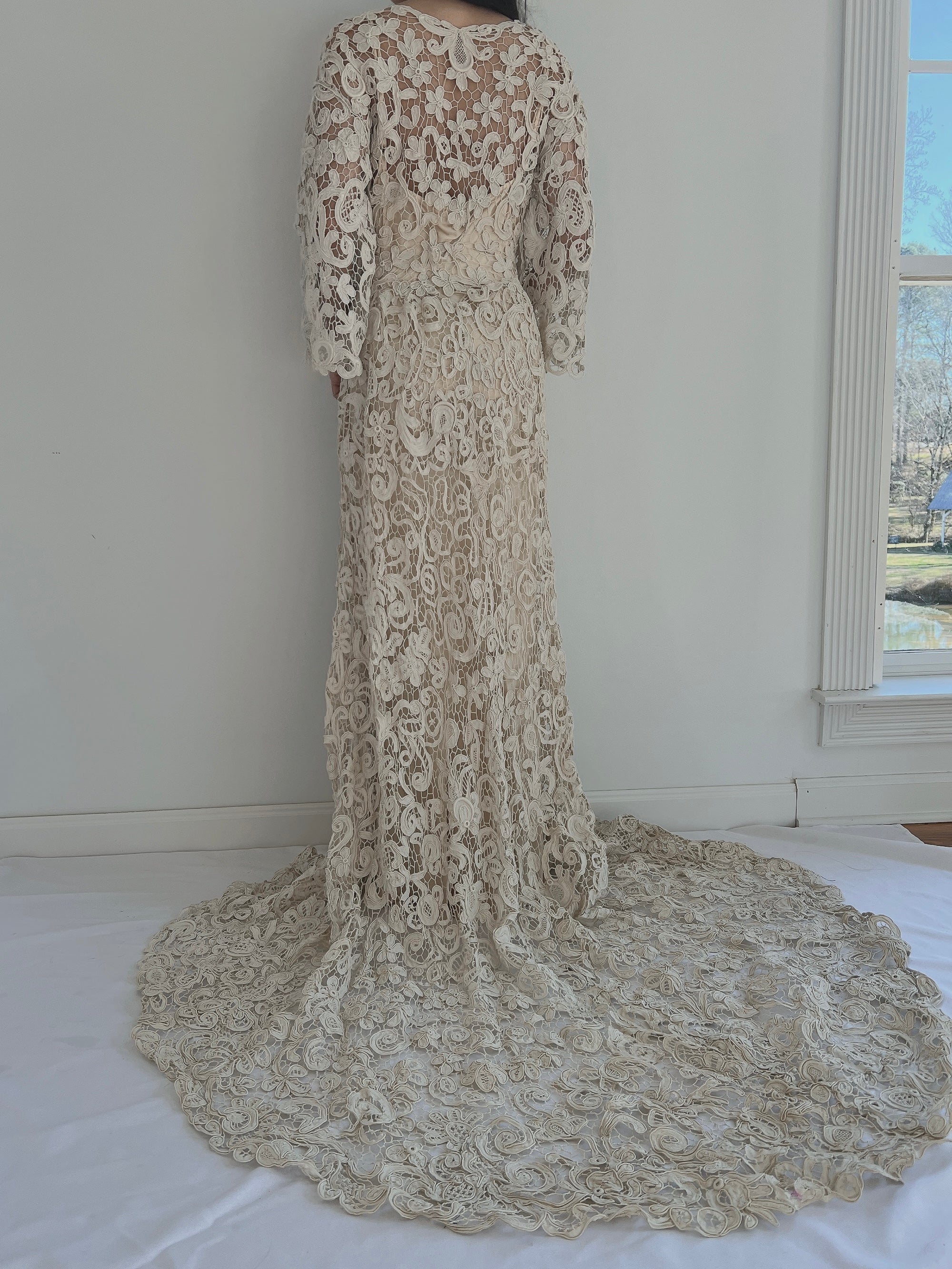 Antique Battenburg and Crochet Lace Gown - S/M