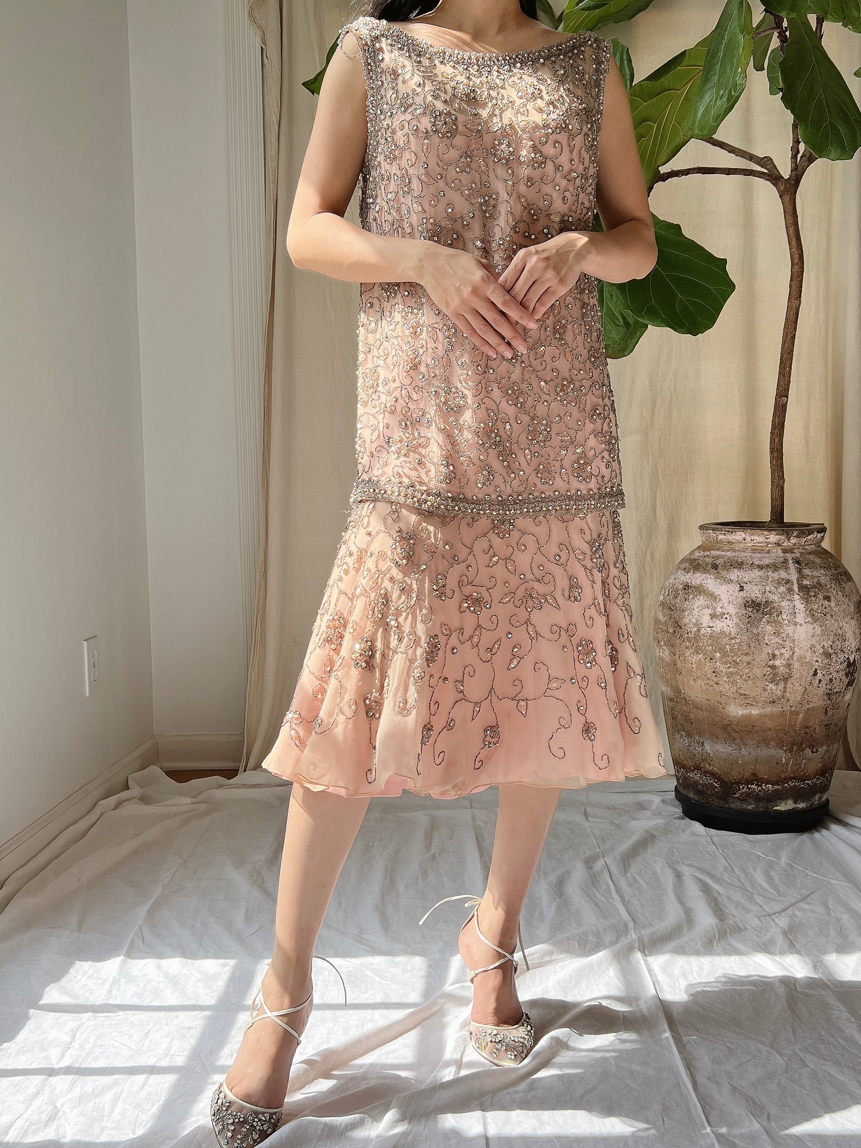 1960s Silk/Tulle Beaded Set - S/M