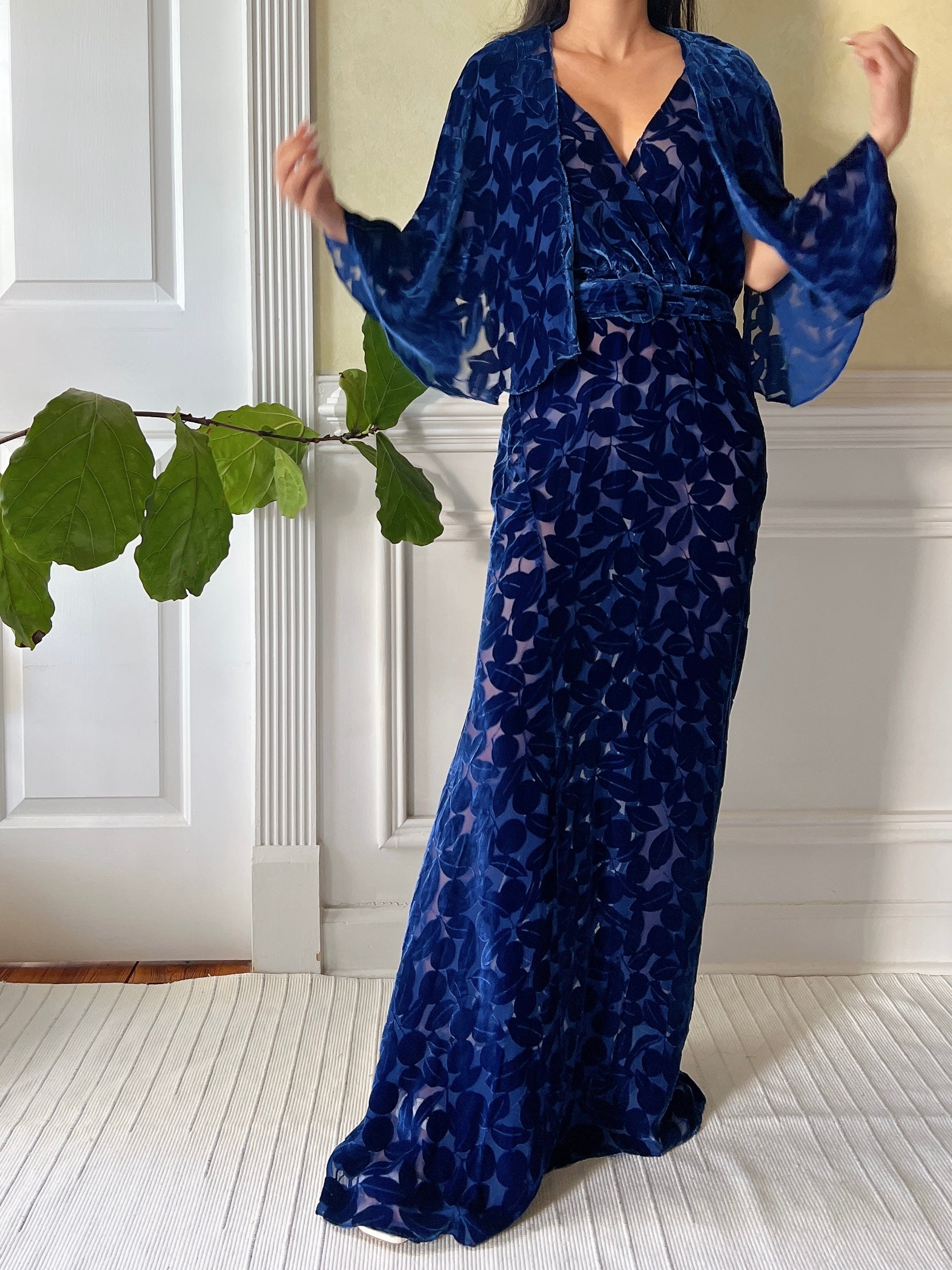 1930s Sapphire Silk Velvet Gown - S/M