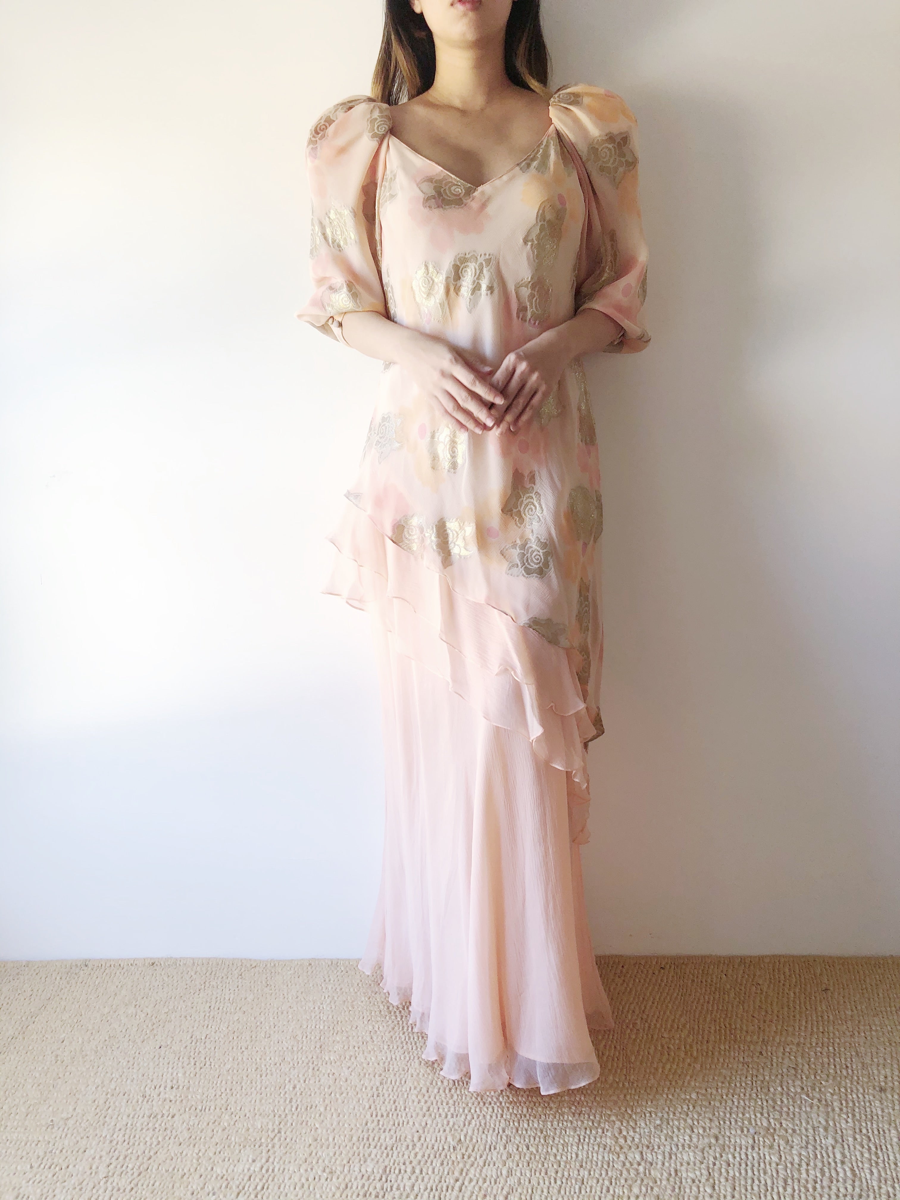 Vintage Peach Silk Layered Dress - S/M Vintage Peach Silk Layered Dress - S/M