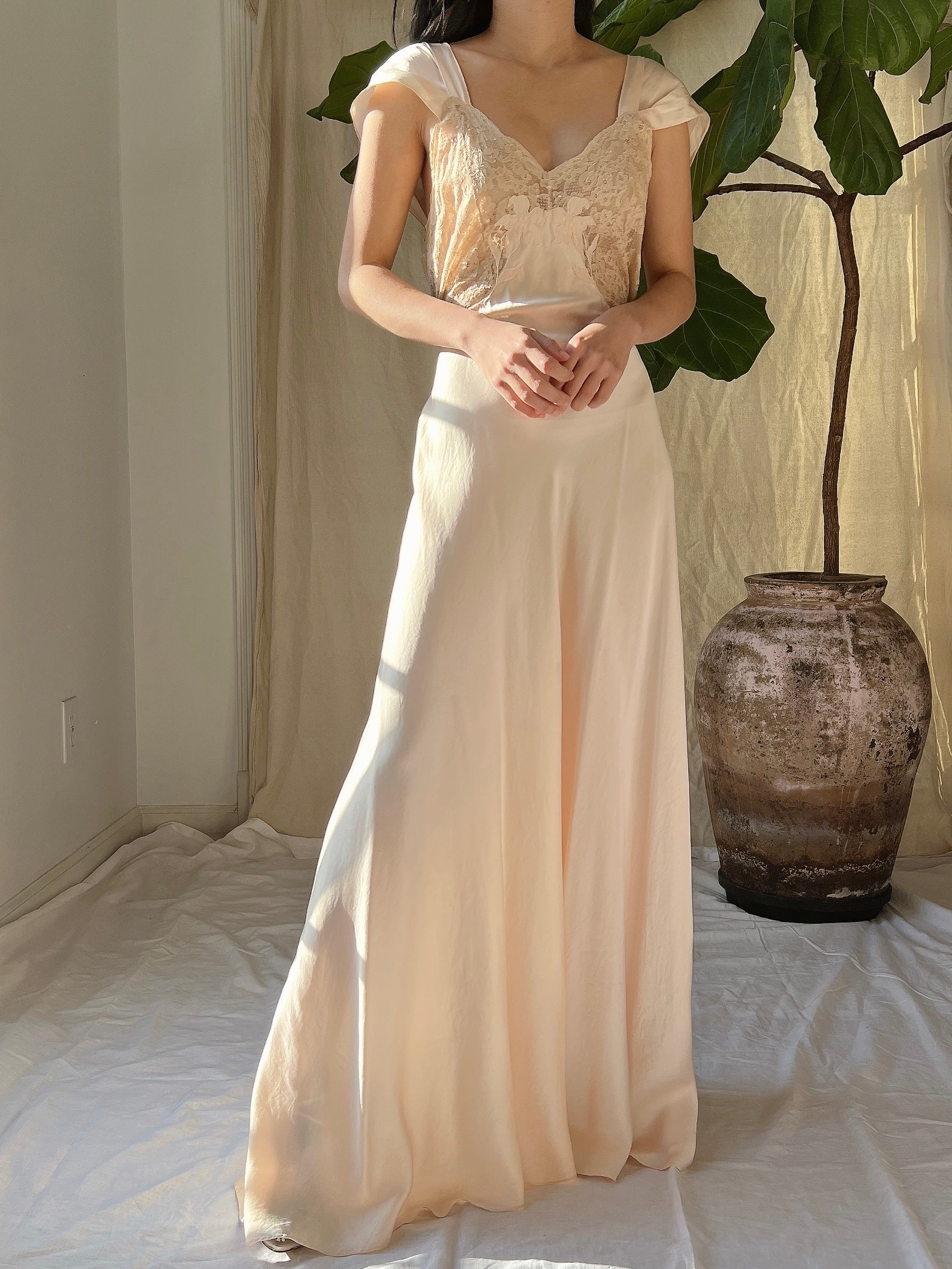 1930s Light Peach Silk Gown - S/M