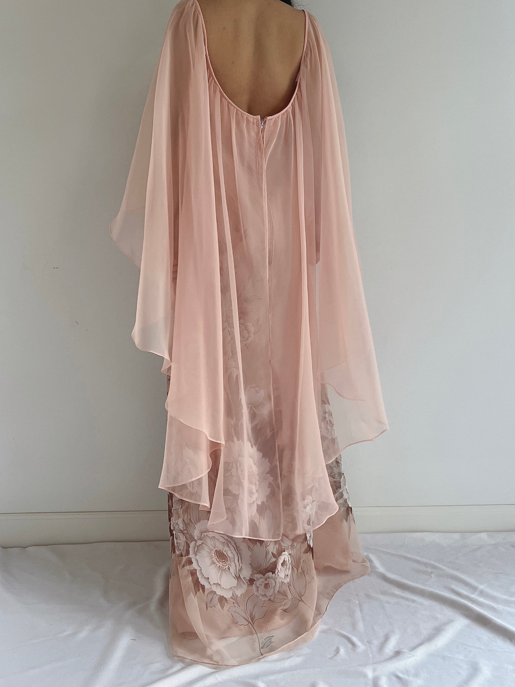 Vintage Chiffon Floral Cape Gown - OSFM