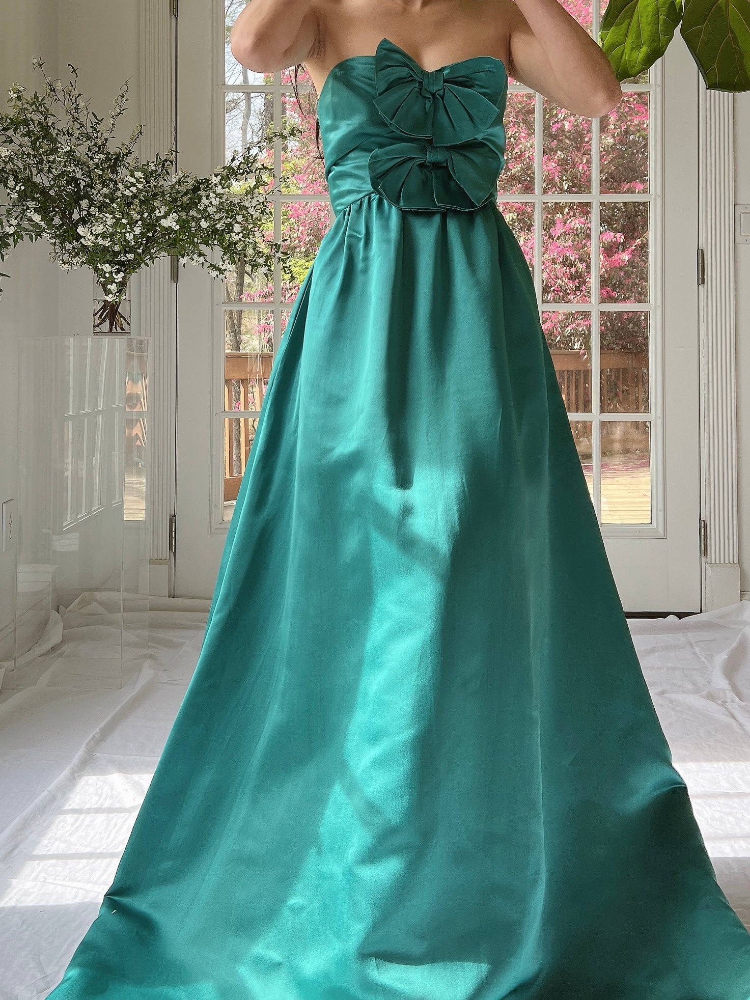 1960s Emerald Silk Bow Dress - S