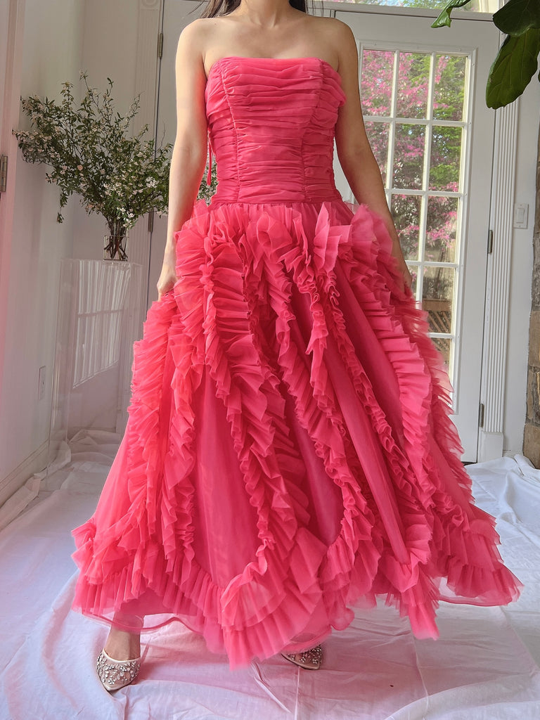 1960s Hot Pink Ruffle Dress - S | G O S S A M E R