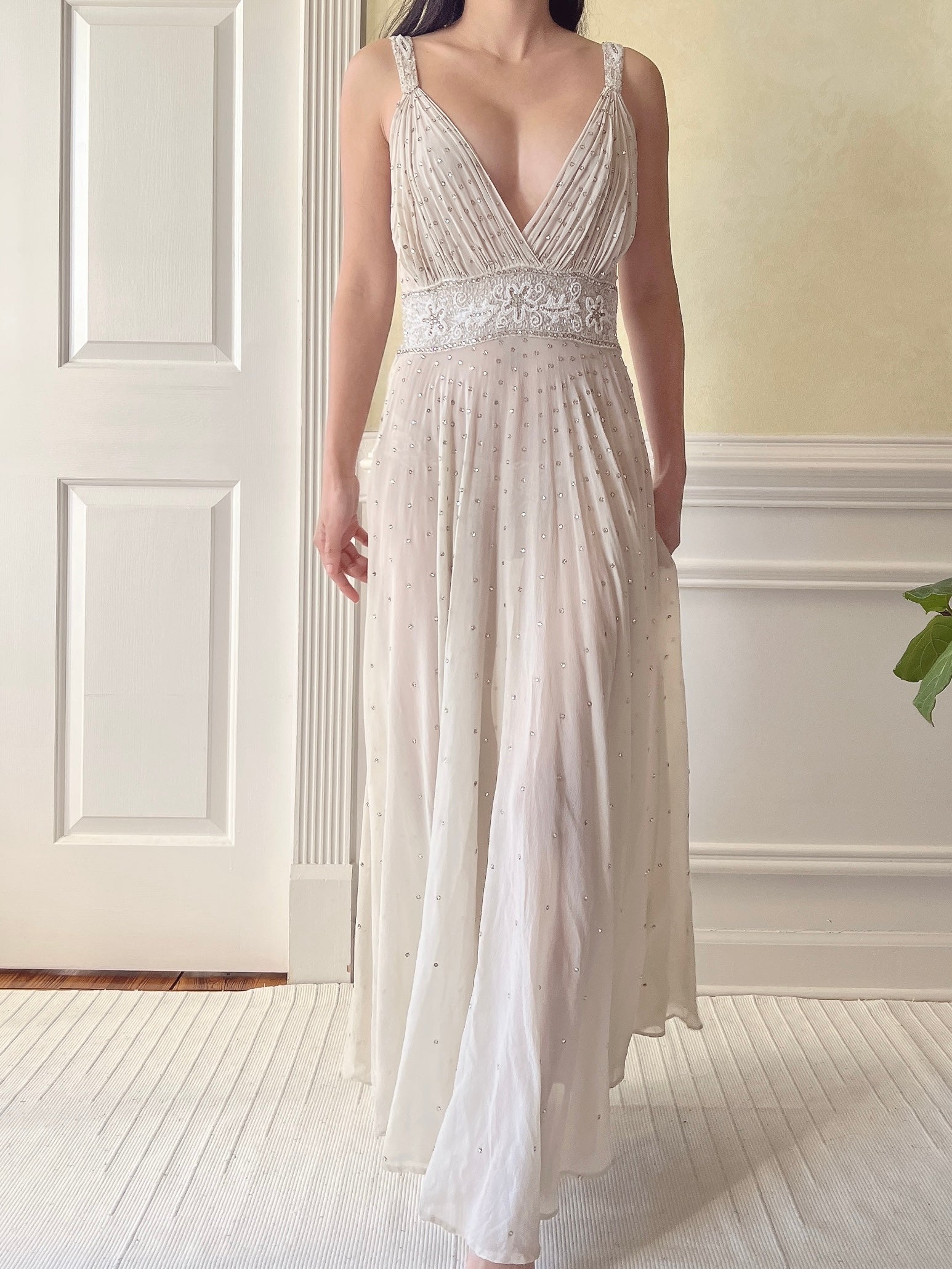 1930s Silk Crystal Embellished Dress - S
