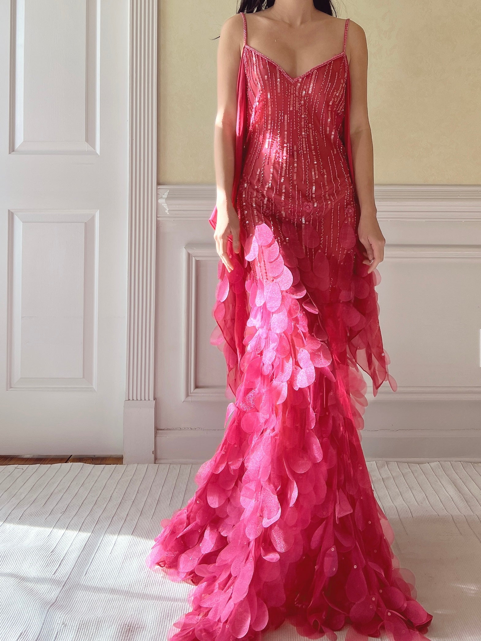 Vintage Hot Pink Silk Petal Gown - XS/S Vintage Hot Pink Silk Petal Gown - XS/S
