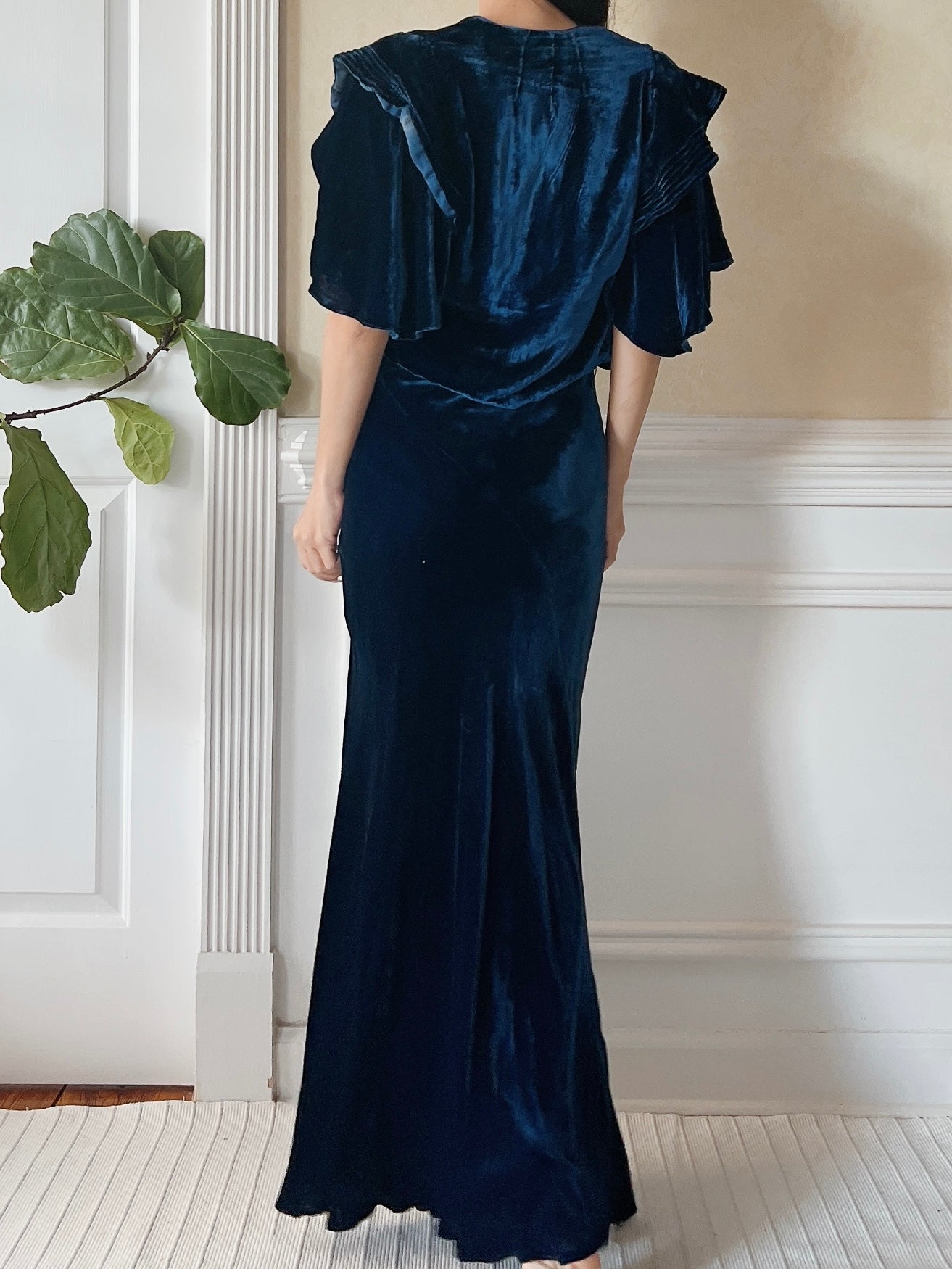 1930s Sapphire Silk Velvet Dress - XS
