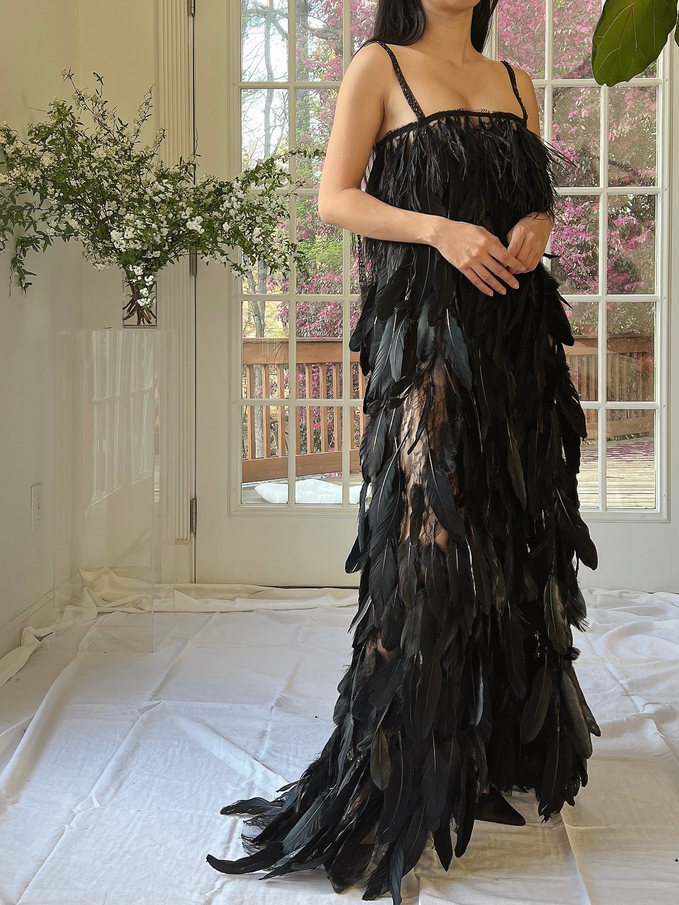 Vintage Feather and Lace Gown - S/M