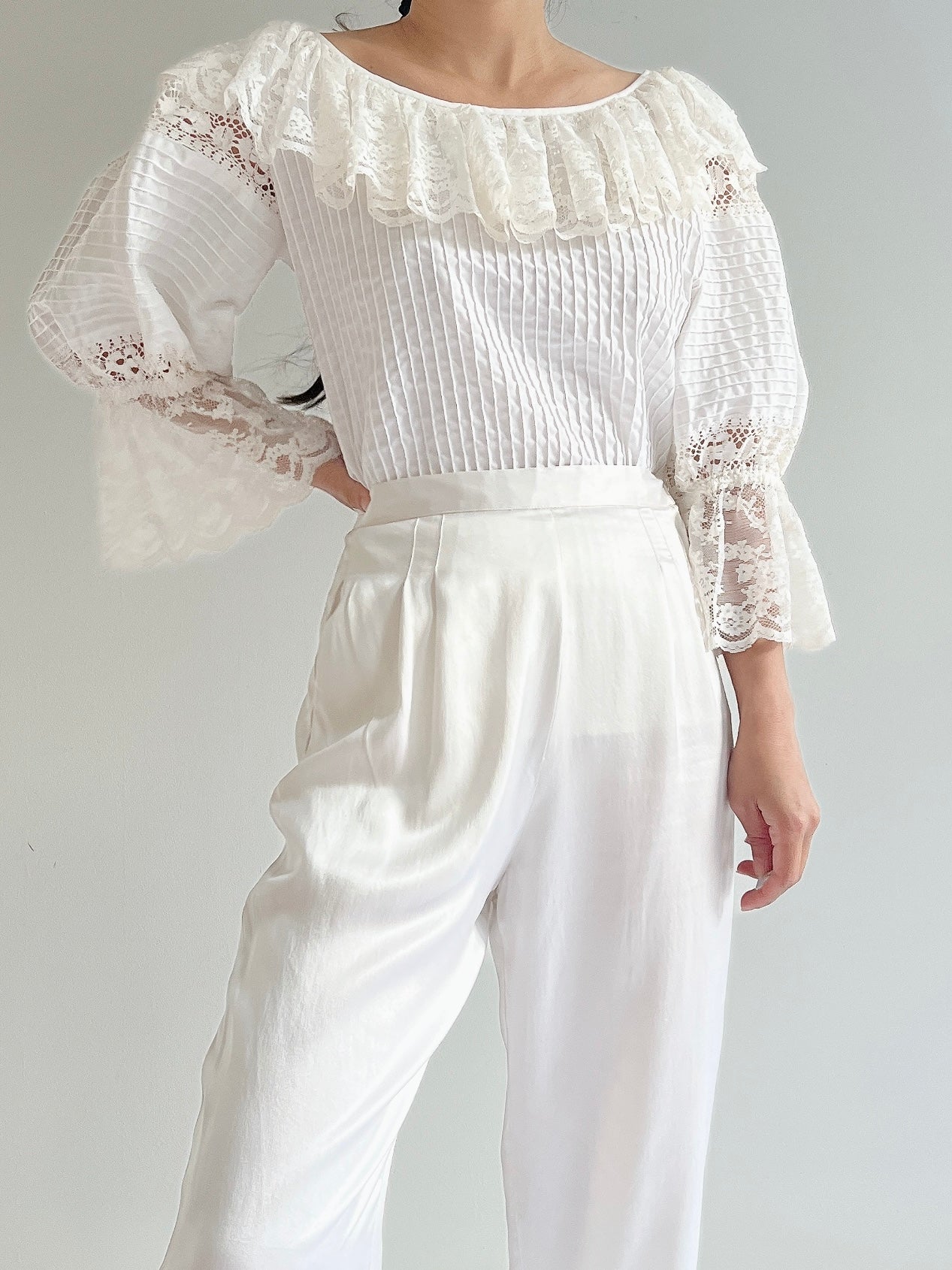 1970s Cotton Puffed Sleeves Top - M/L