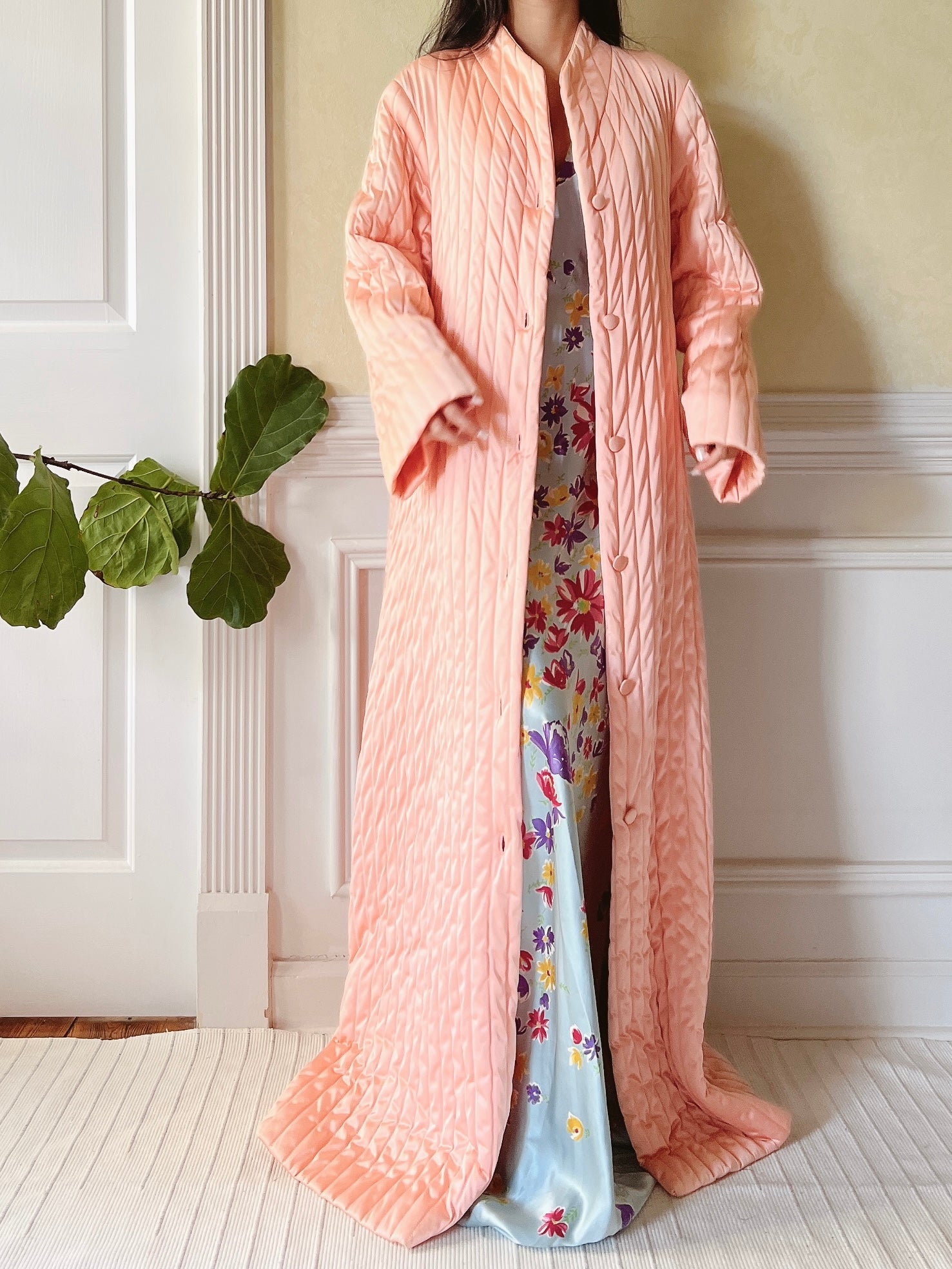 Vintage Peach Quilted Duster - M