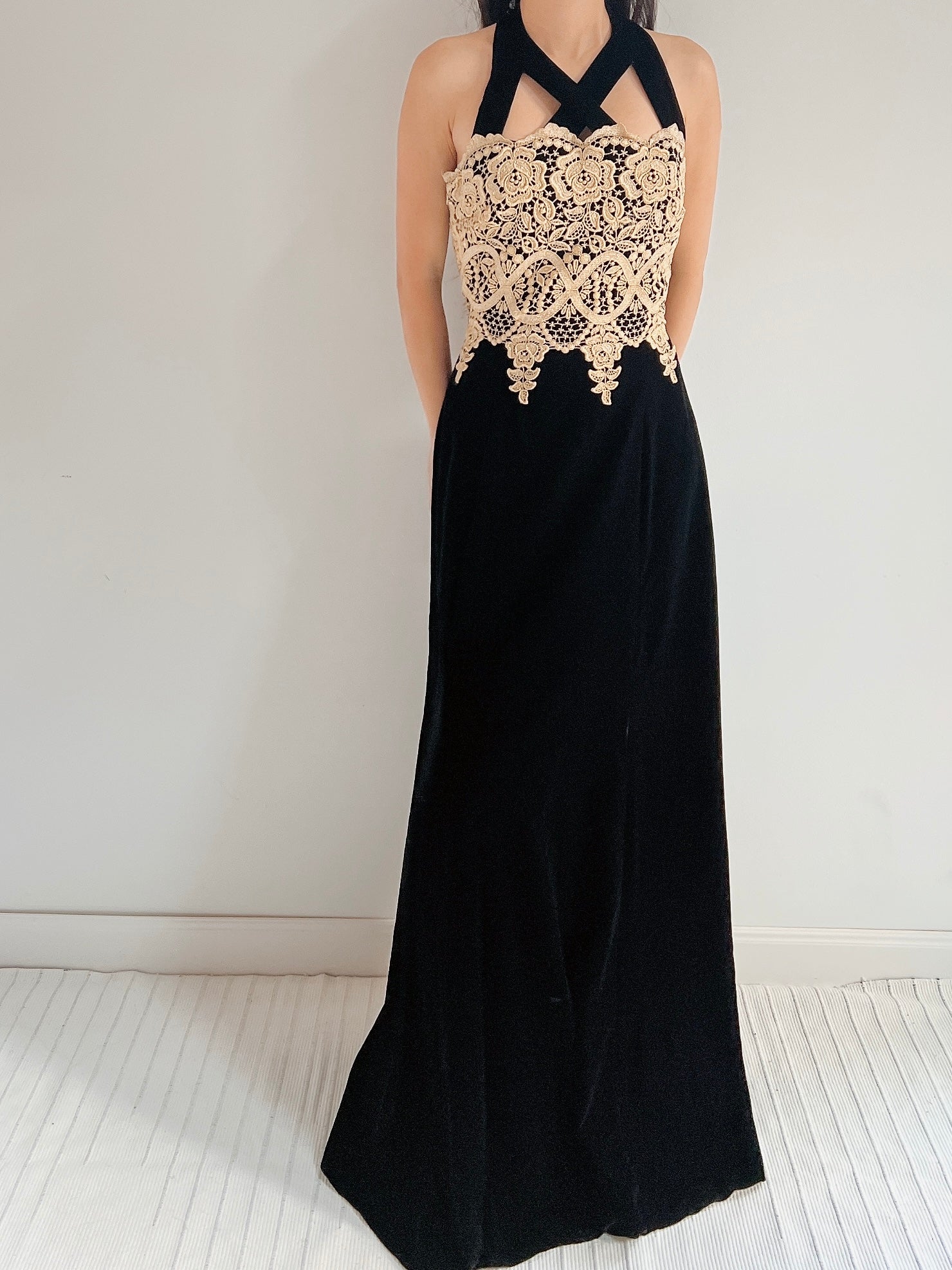 Vintage Velvet and Embroidered Gown - S