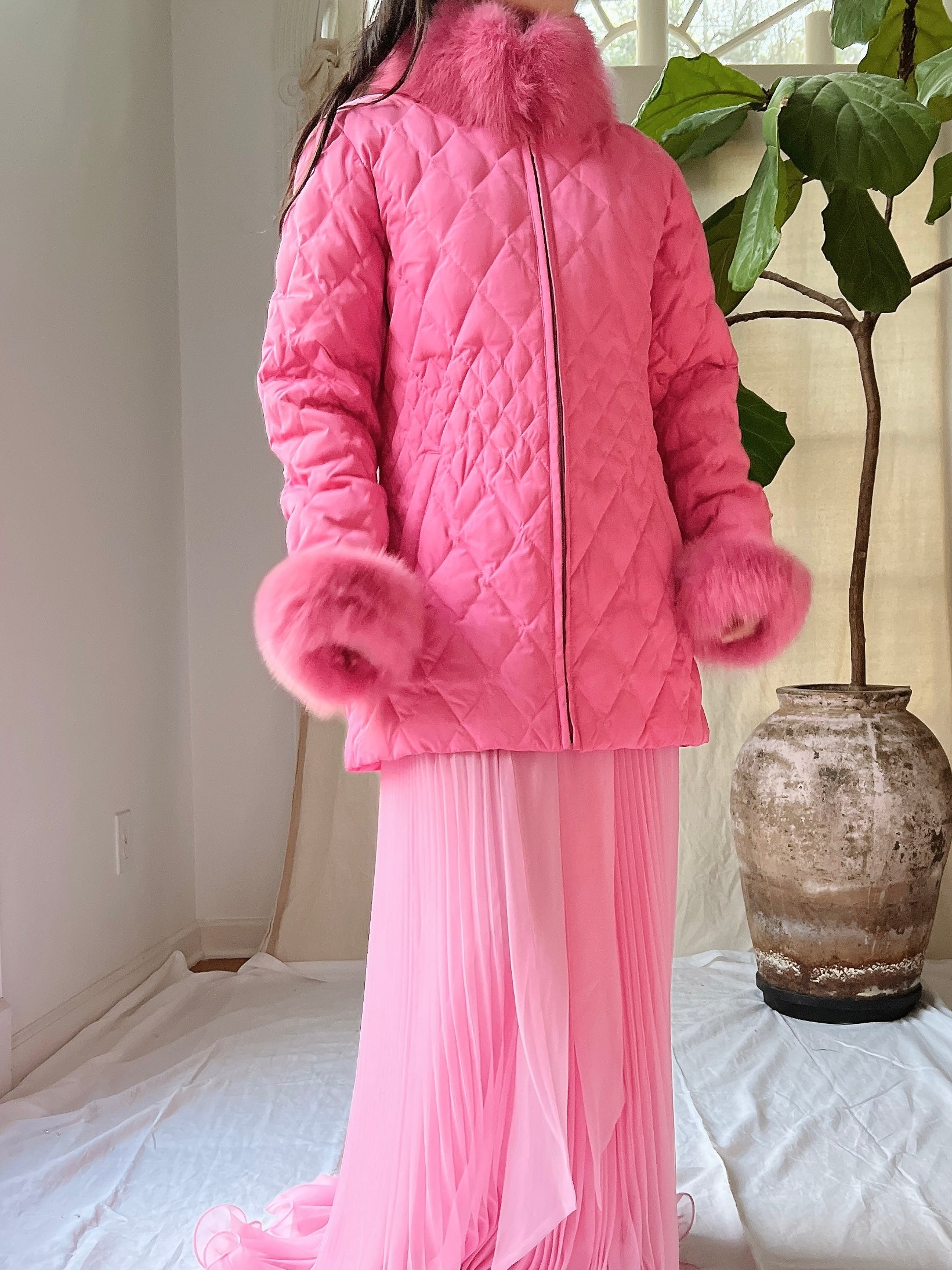 Vintage Hot Pink Quilted Jacket - S/M