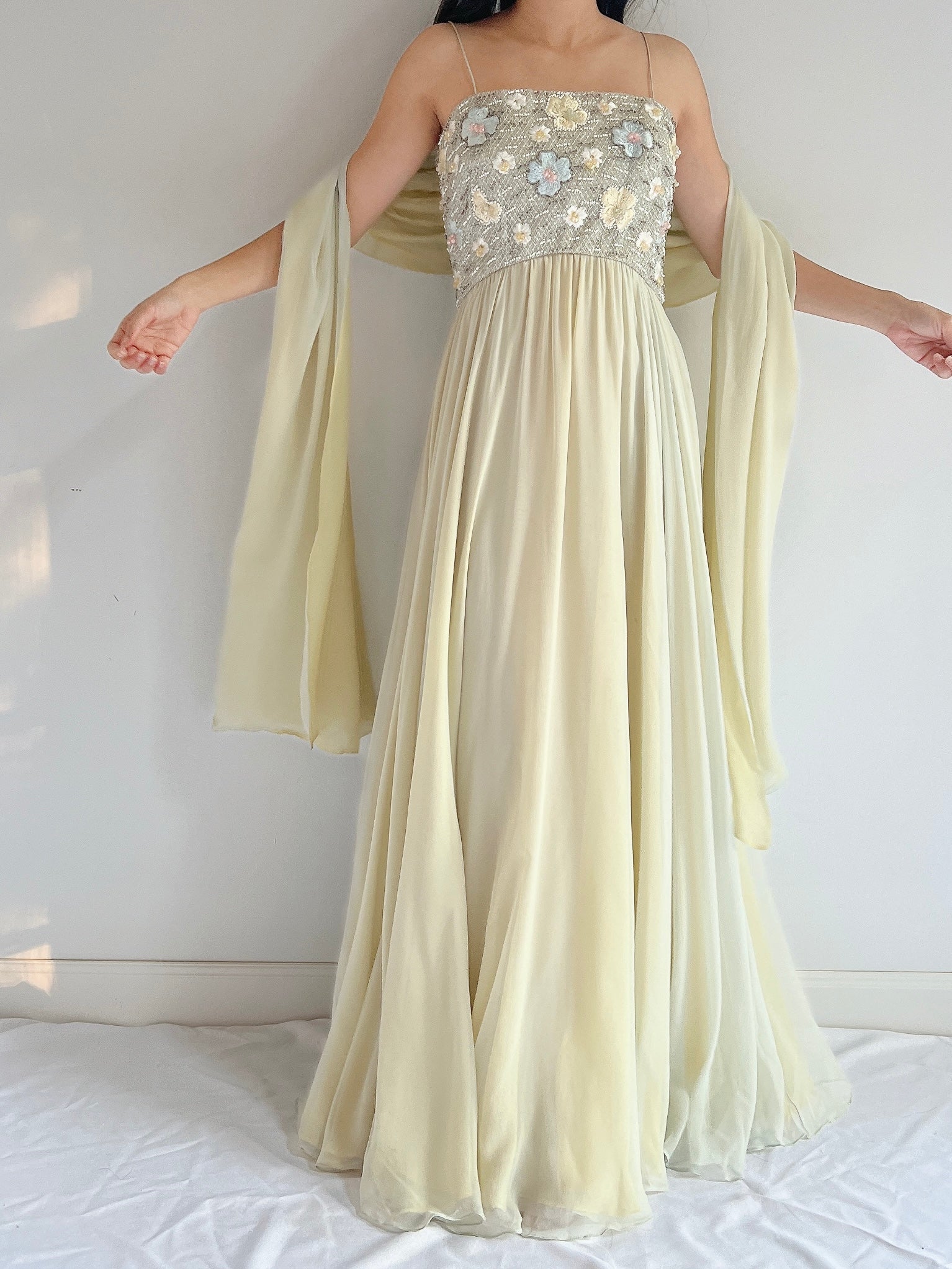 1960s Malcolm Starr Silk Beaded Gown - M