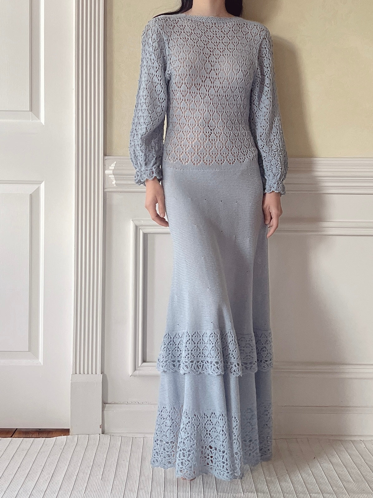 Vintage Blue Crochet Dress - S/M